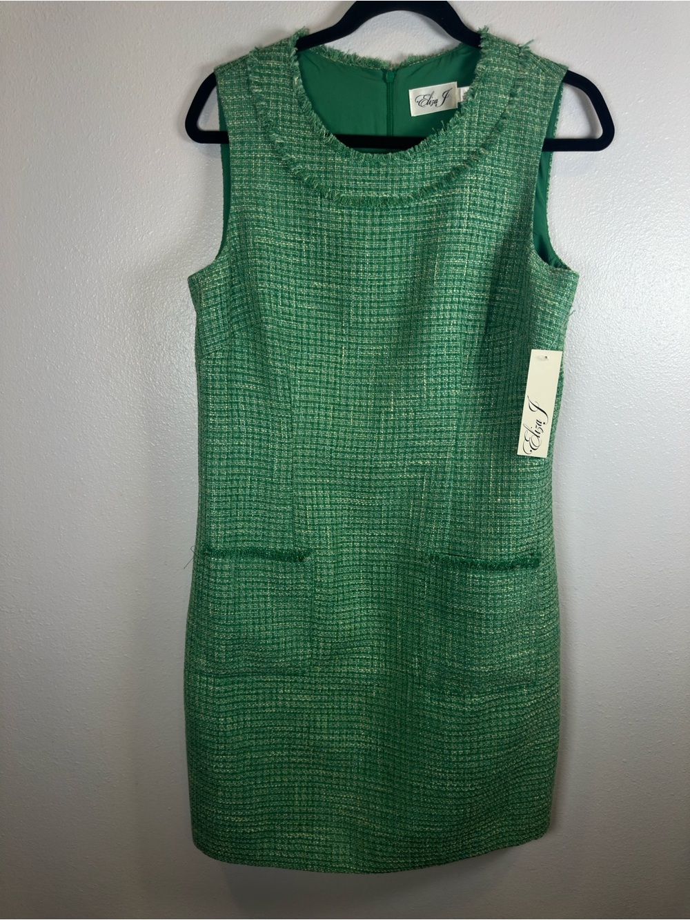 Eliza J Green Tweed Sleeveless Shift Dress Size 10 Preppy Chic NWT